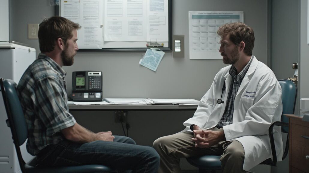 Buprenorphine Detox in New Jersey: Recovery Care 1 man discusses Buprenorphine Detox Program with a doctor in a medical office