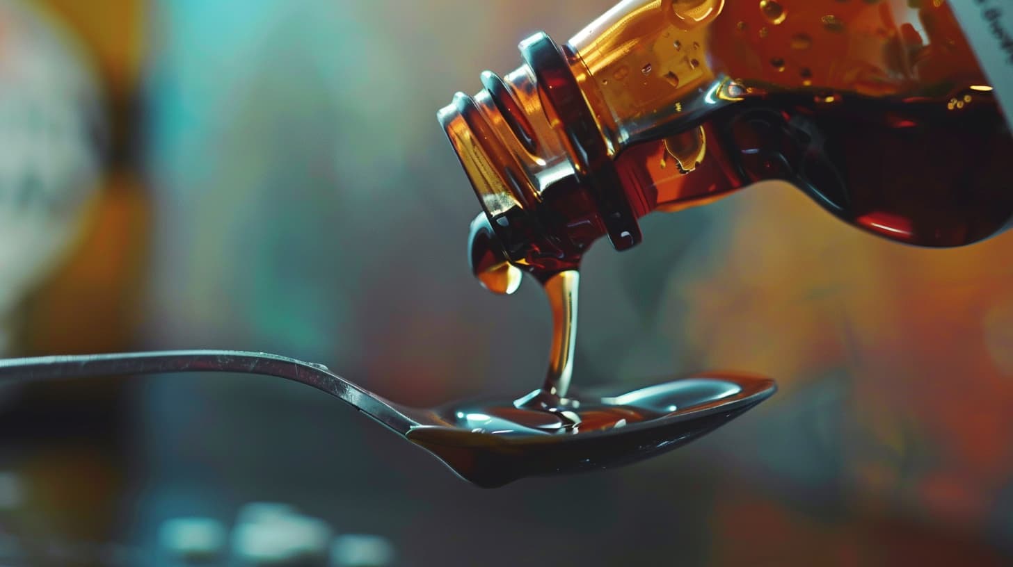 codeine cough syrup poured into spoon