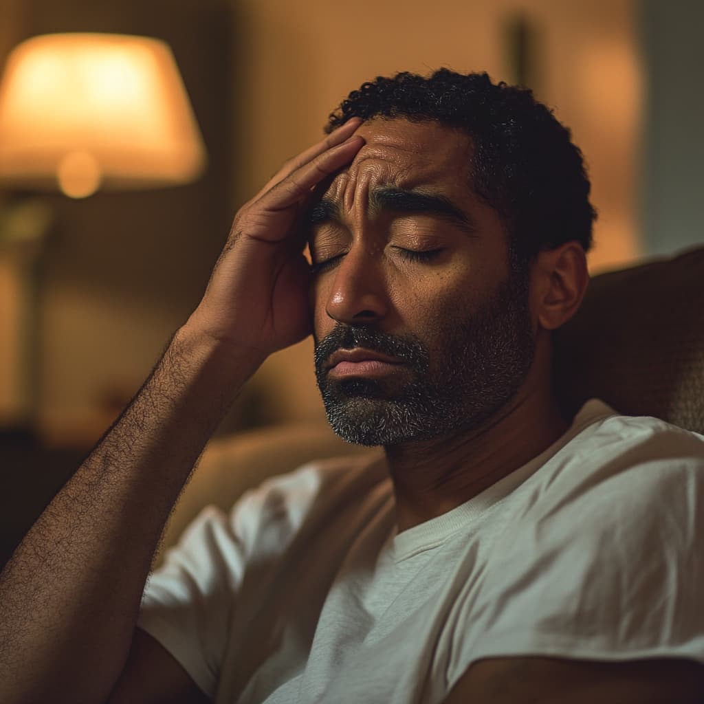 man suffering from painful headache due to angel dust addiction side effects
